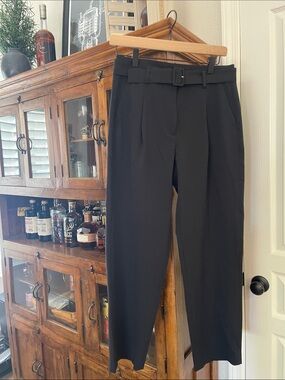 J. Crew Black High-Rise Belted Tapered Dress Pants